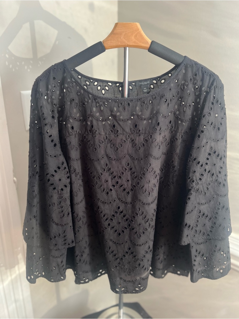 Ann Taylor Factory Black Eyelet Peasant Blouse